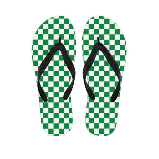 Green And White Checkered Pattern Print Flip Flops