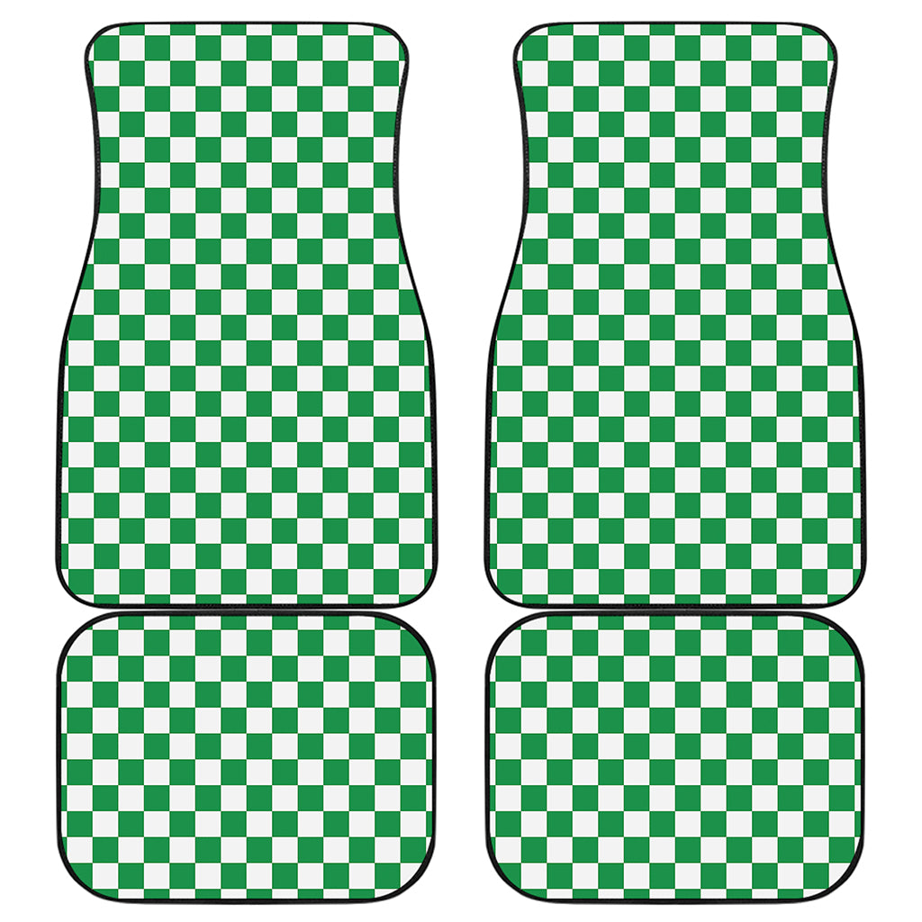Green And White Checkered Pattern Print Front and Back Car Floor Mats