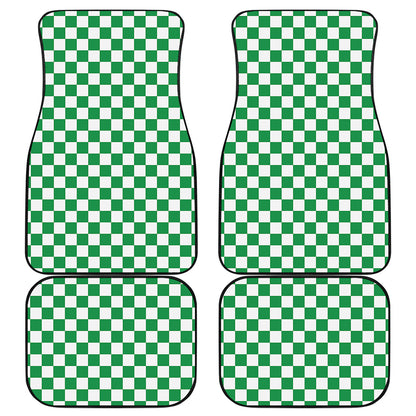 Green And White Checkered Pattern Print Front and Back Car Floor Mats