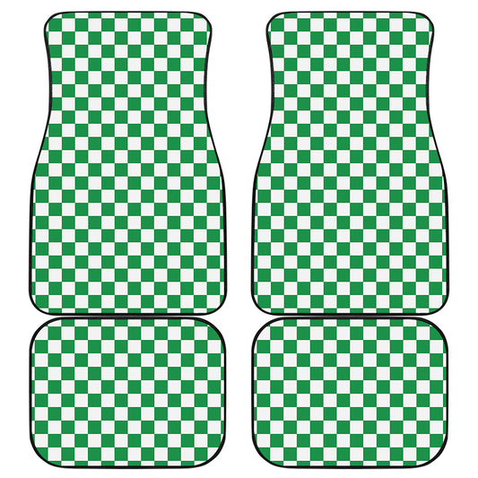 Green And White Checkered Pattern Print Front and Back Car Floor Mats