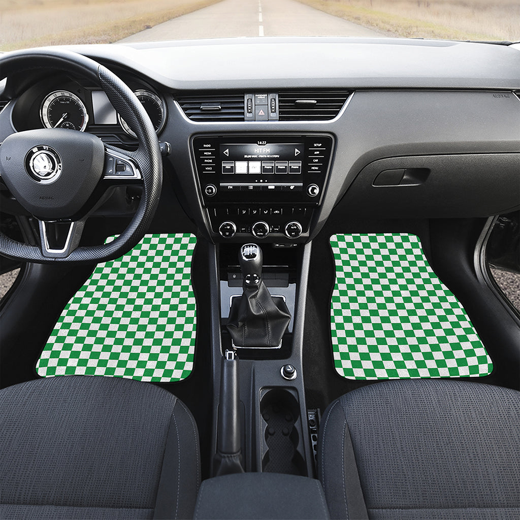 Green And White Checkered Pattern Print Front and Back Car Floor Mats