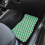 Green And White Checkered Pattern Print Front and Back Car Floor Mats