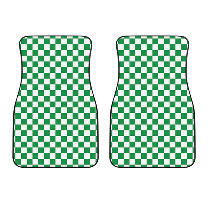 Green And White Checkered Pattern Print Front Car Floor Mats