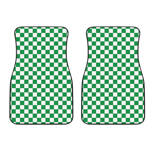 Green And White Checkered Pattern Print Front Car Floor Mats