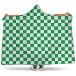 Green And White Checkered Pattern Print Hooded Blanket