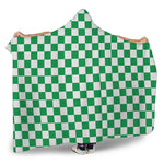 Green And White Checkered Pattern Print Hooded Blanket
