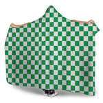 Green And White Checkered Pattern Print Hooded Blanket