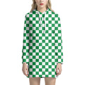 Green And White Checkered Pattern Print Pullover Hoodie Dress