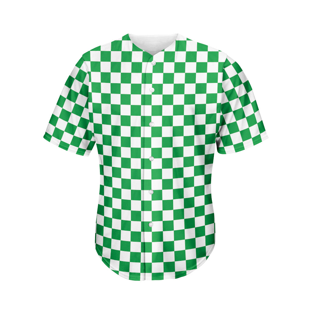 Green And White Checkered Pattern Print Men's Baseball Jersey