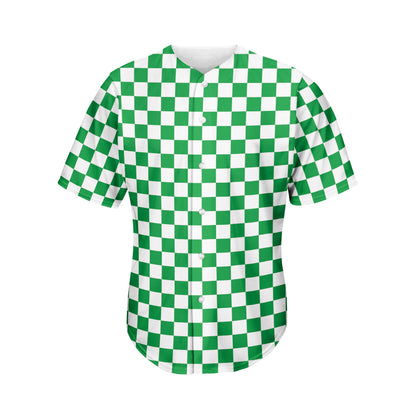 Green And White Checkered Pattern Print Men's Baseball Jersey