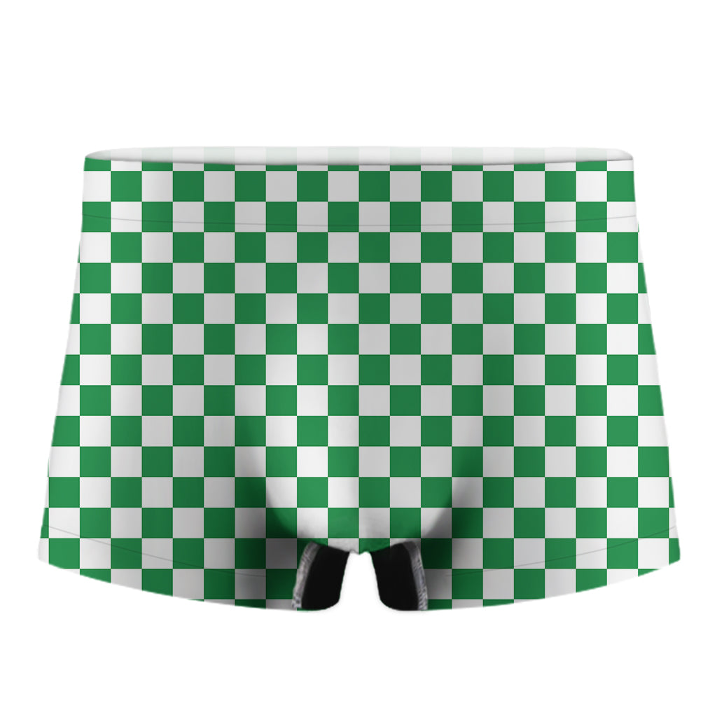 Green And White Checkered Pattern Print Men's Boxer Briefs