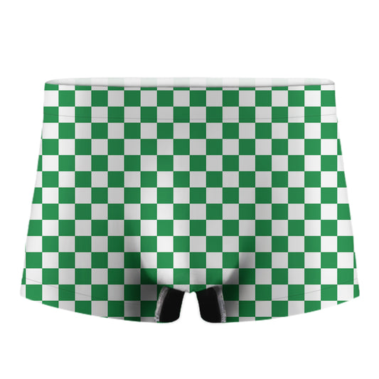 Green And White Checkered Pattern Print Men's Boxer Briefs