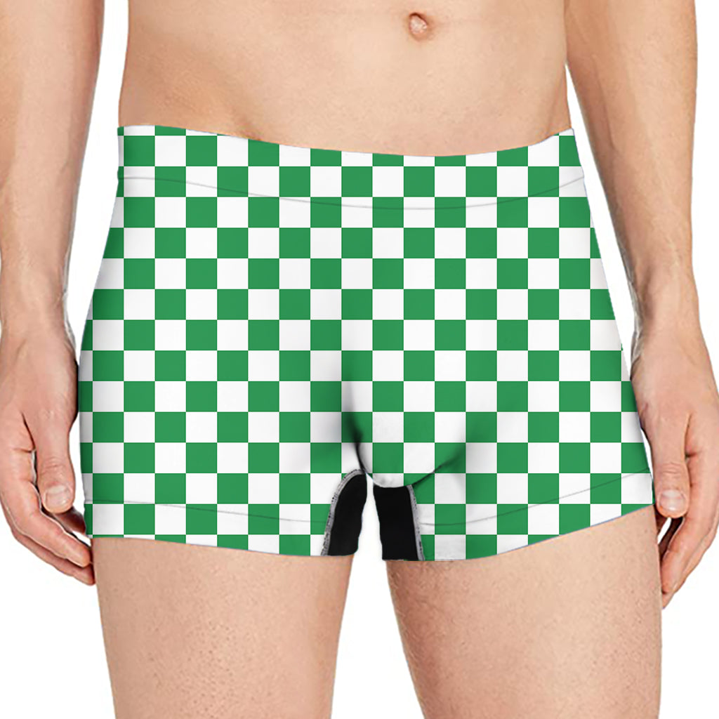 Green And White Checkered Pattern Print Men's Boxer Briefs