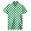 Green And White Checkered Pattern Print Men's Short Sleeve Shirt