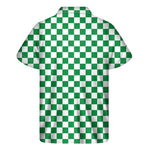 Green And White Checkered Pattern Print Men's Short Sleeve Shirt