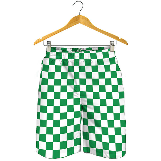 Green And White Checkered Pattern Print Men's Shorts