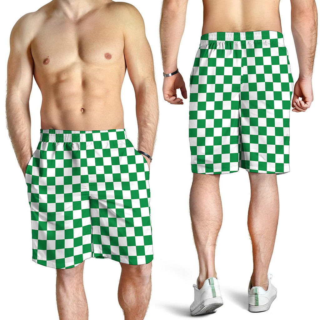 Green And White Checkered Pattern Print Men's Shorts