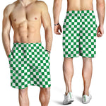Green And White Checkered Pattern Print Men's Shorts