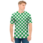 Green And White Checkered Pattern Print Men's T-Shirt