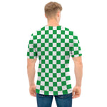 Green And White Checkered Pattern Print Men's T-Shirt