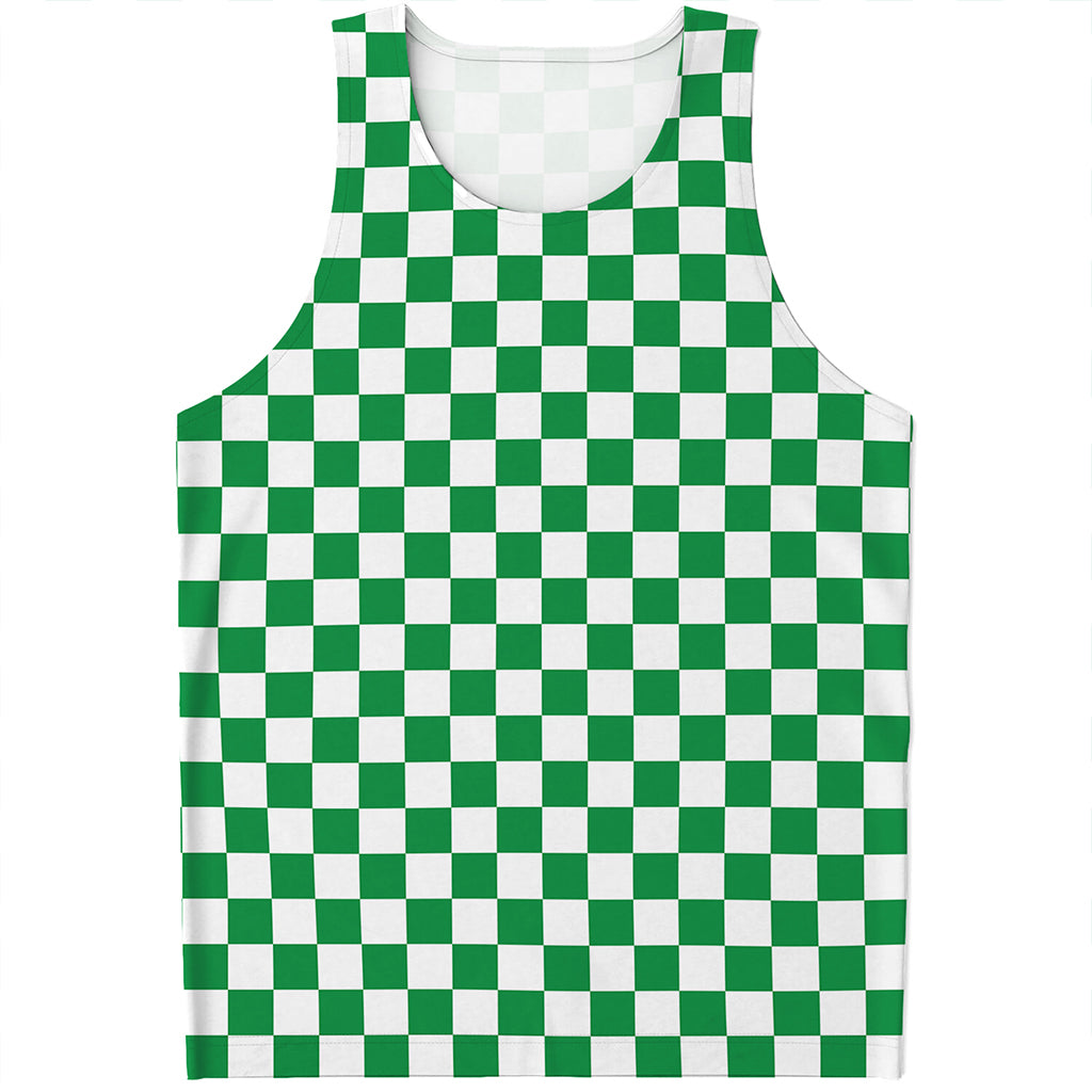 Green And White Checkered Pattern Print Men's Tank Top
