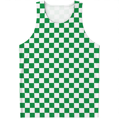 Green And White Checkered Pattern Print Men's Tank Top