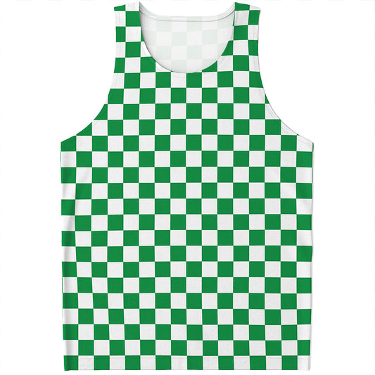 Green And White Checkered Pattern Print Men's Tank Top