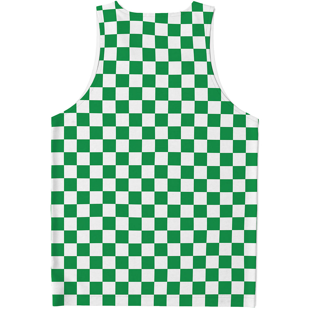 Green And White Checkered Pattern Print Men's Tank Top