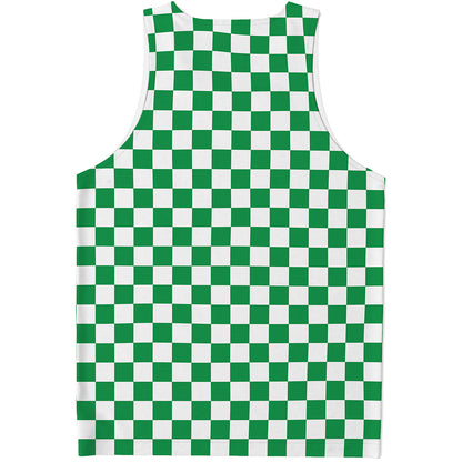 Green And White Checkered Pattern Print Men's Tank Top