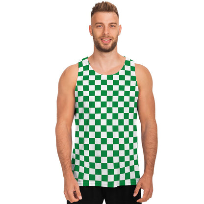 Green And White Checkered Pattern Print Men's Tank Top
