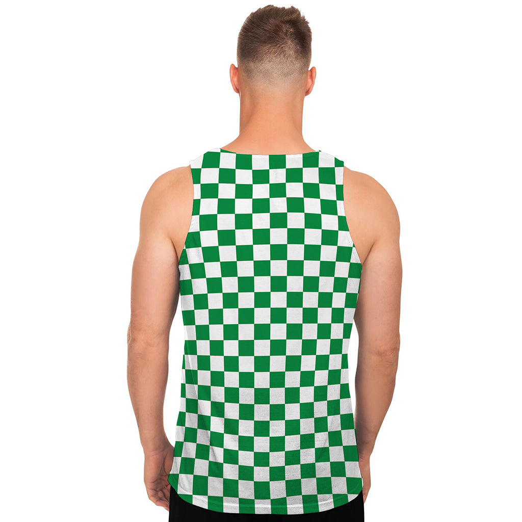 Green And White Checkered Pattern Print Men's Tank Top