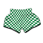 Green And White Checkered Pattern Print Muay Thai Boxing Shorts