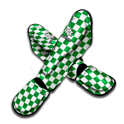 Green And White Checkered Pattern Print Muay Thai Shin Guard