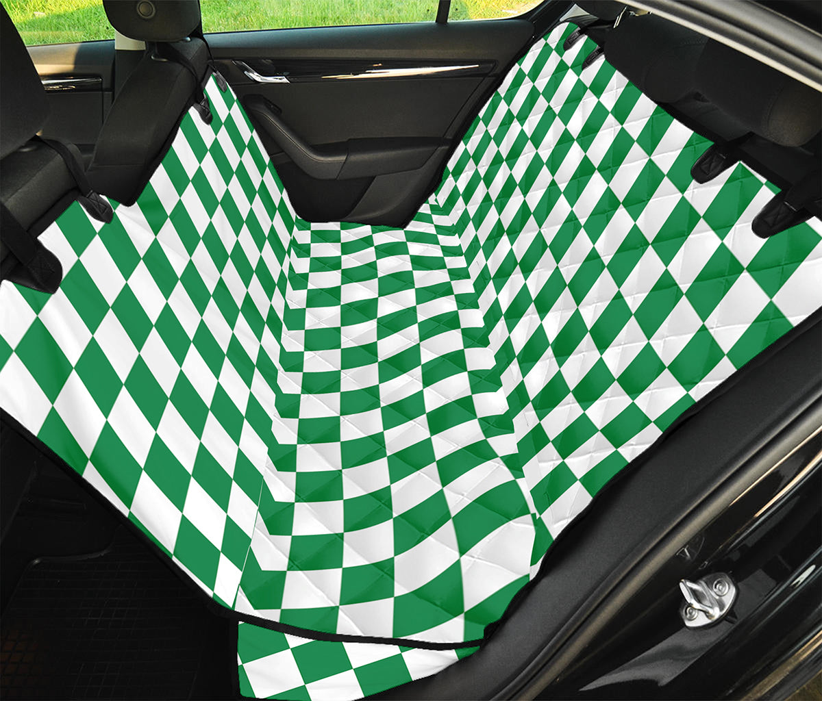 Green And White Checkered Pattern Print Pet Car Back Seat Cover