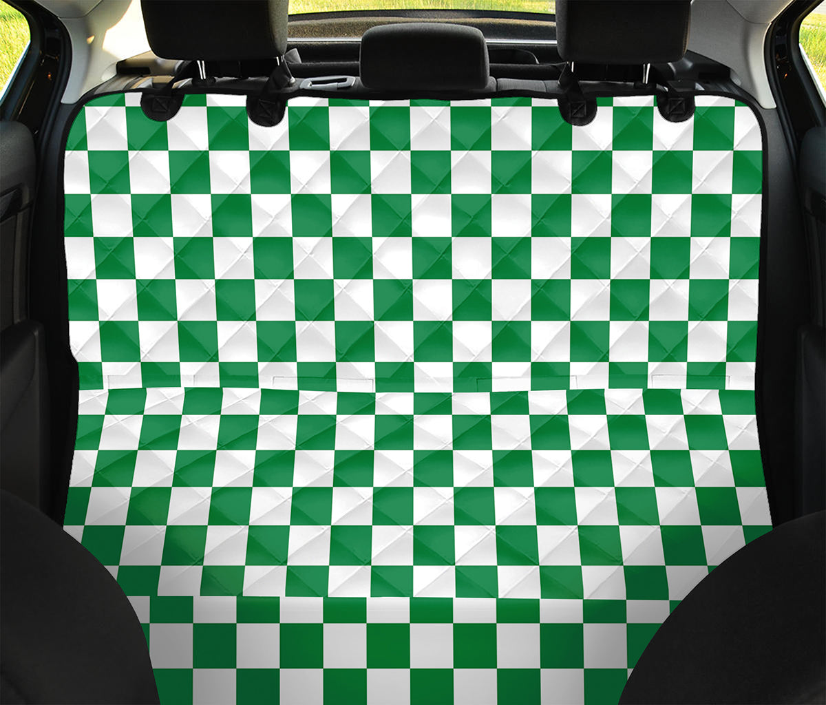 Green And White Checkered Pattern Print Pet Car Back Seat Cover