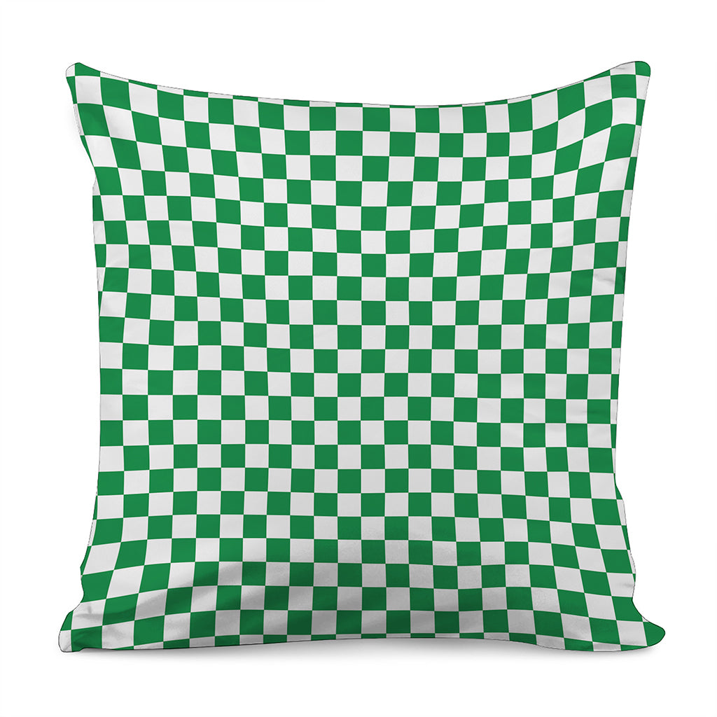 Green And White Checkered Pattern Print Pillow Cover