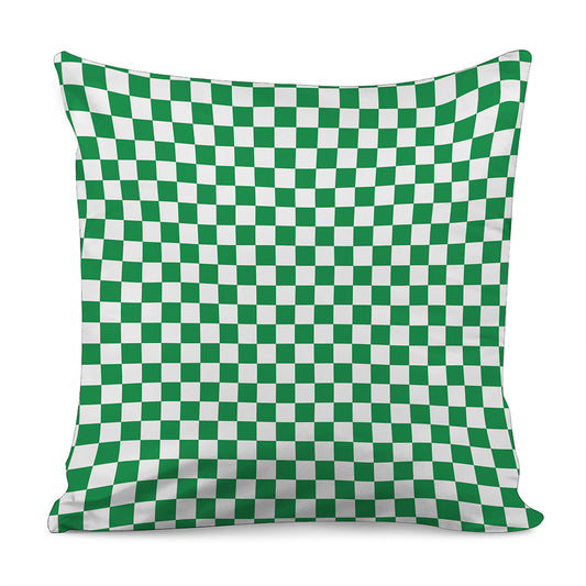 Green And White Checkered Pattern Print Pillow Cover