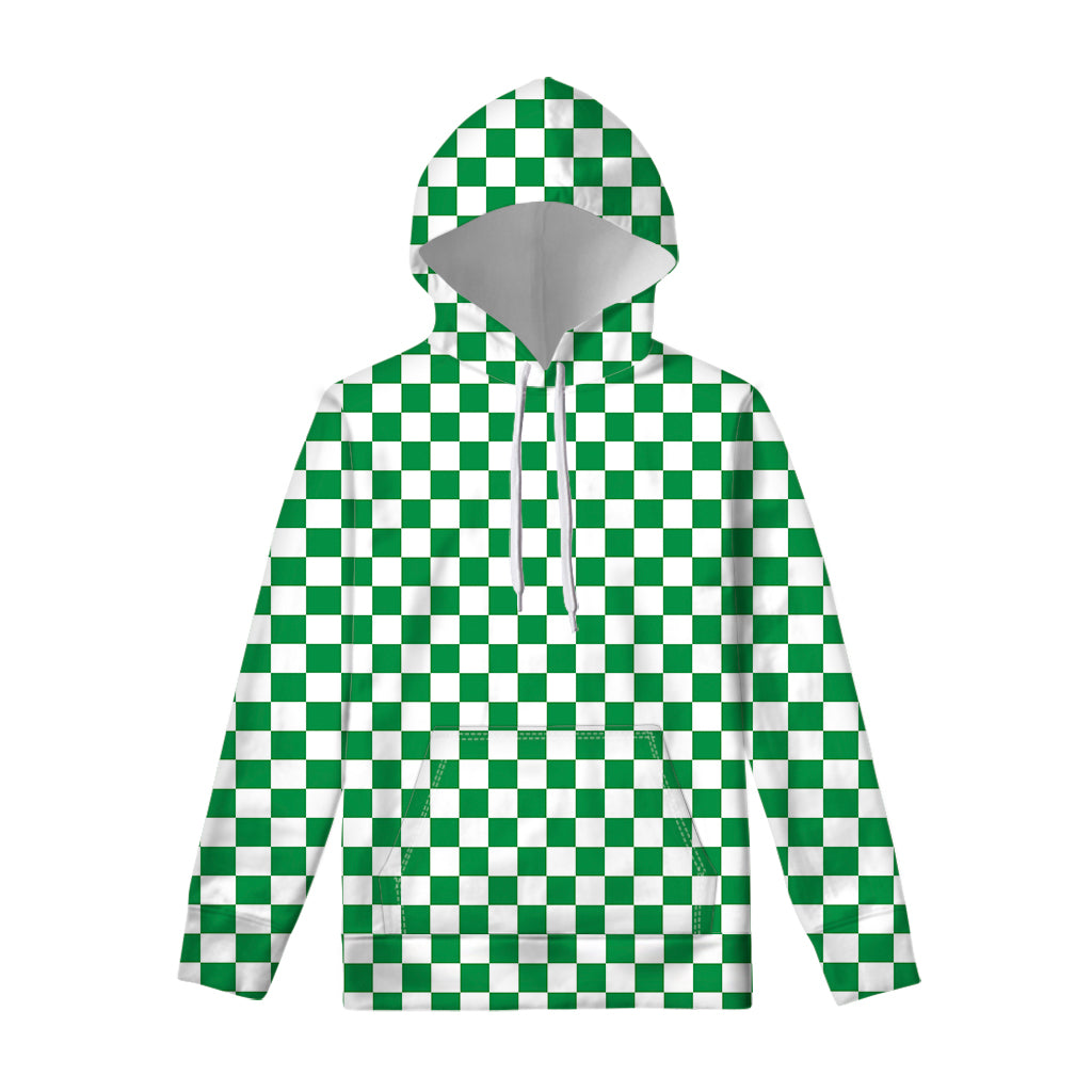 Green And White Checkered Pattern Print Pullover Hoodie