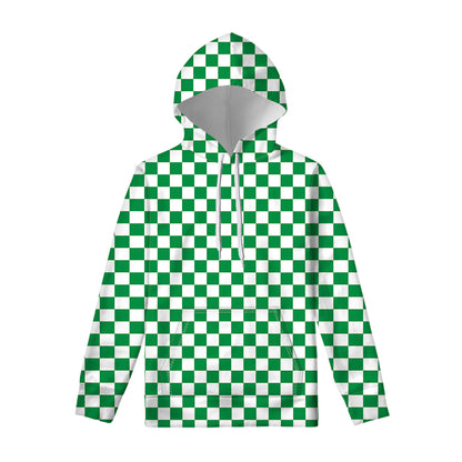 Green And White Checkered Pattern Print Pullover Hoodie