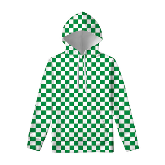 Green And White Checkered Pattern Print Pullover Hoodie