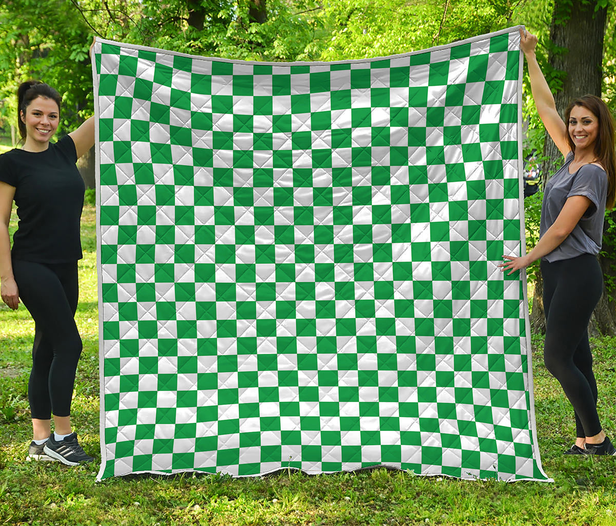 Green And White Checkered Pattern Print Quilt