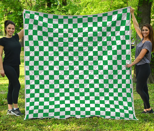 Green And White Checkered Pattern Print Quilt