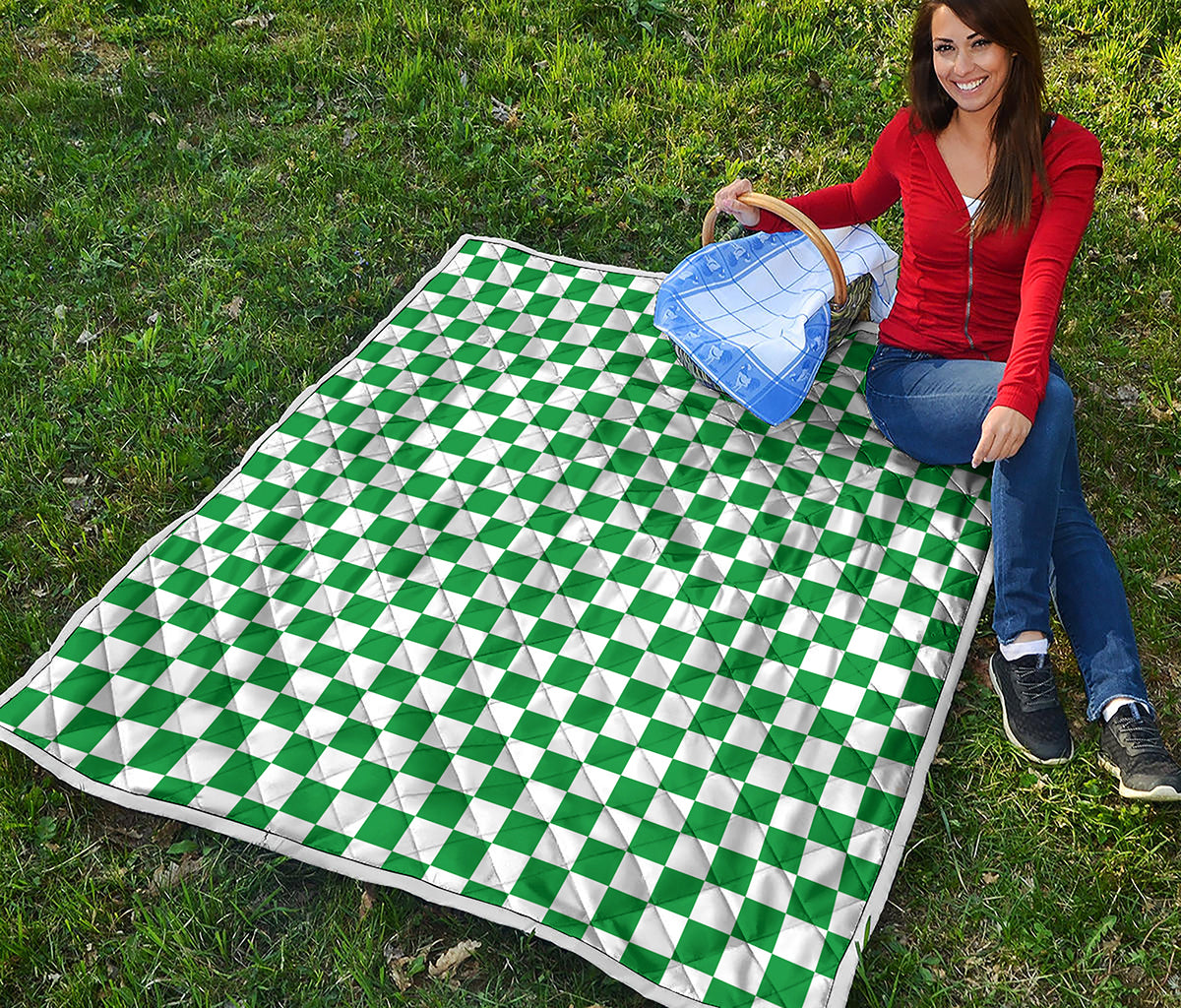 Green And White Checkered Pattern Print Quilt