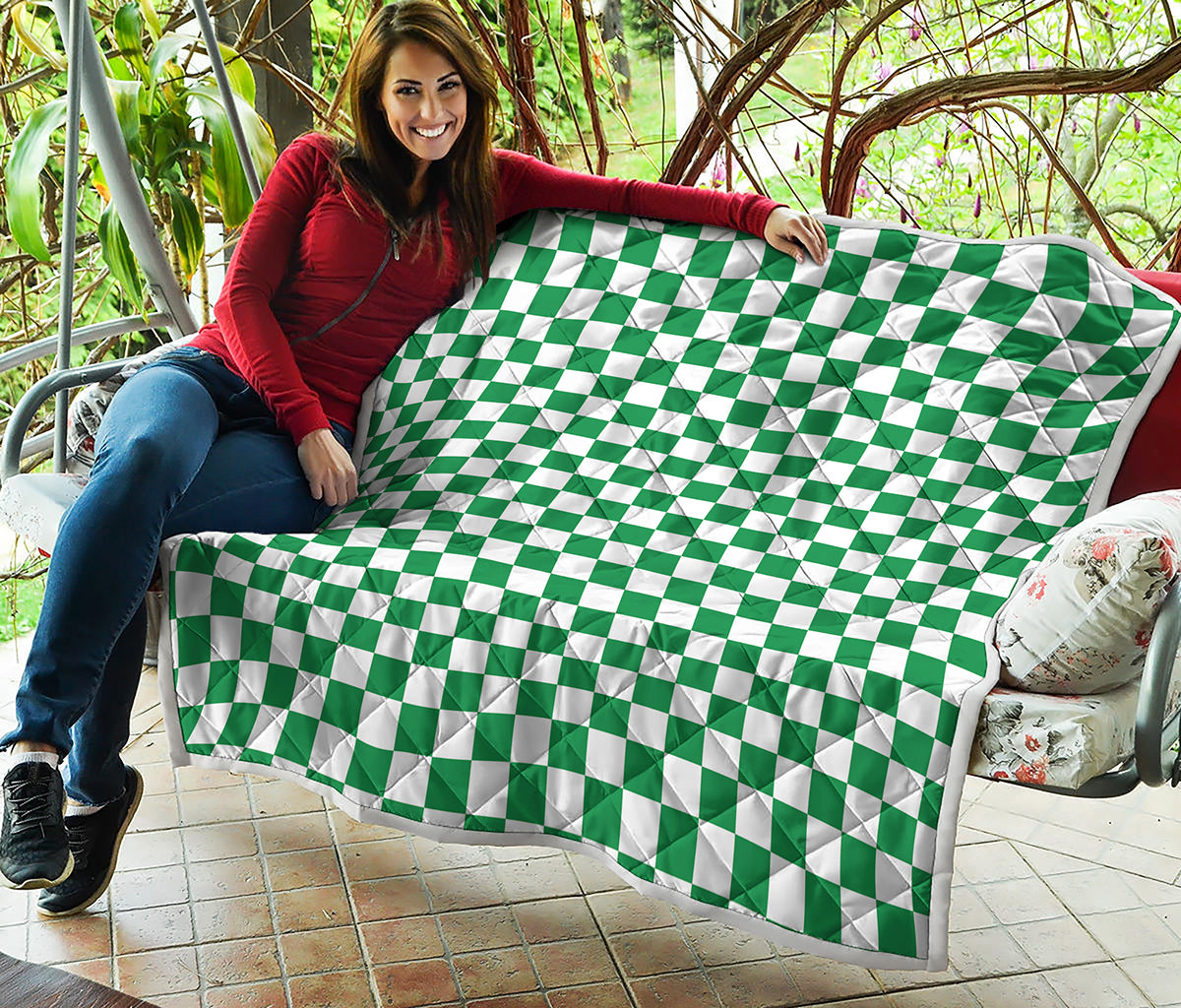 Green And White Checkered Pattern Print Quilt