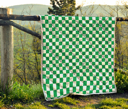 Green And White Checkered Pattern Print Quilt