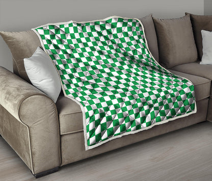 Green And White Checkered Pattern Print Quilt