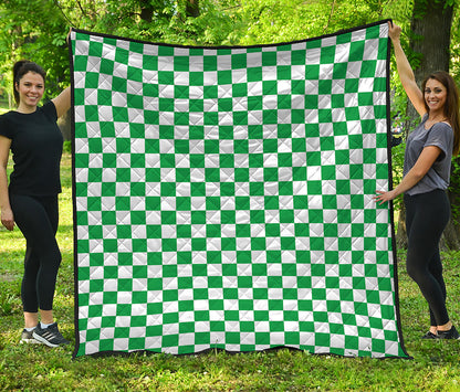 Green And White Checkered Pattern Print Quilt