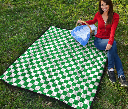 Green And White Checkered Pattern Print Quilt