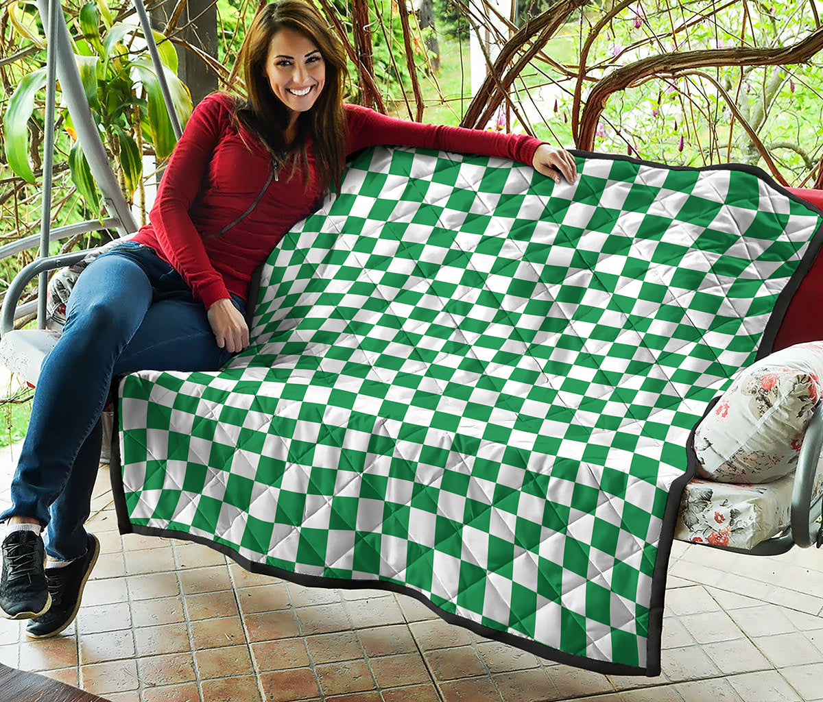 Green And White Checkered Pattern Print Quilt