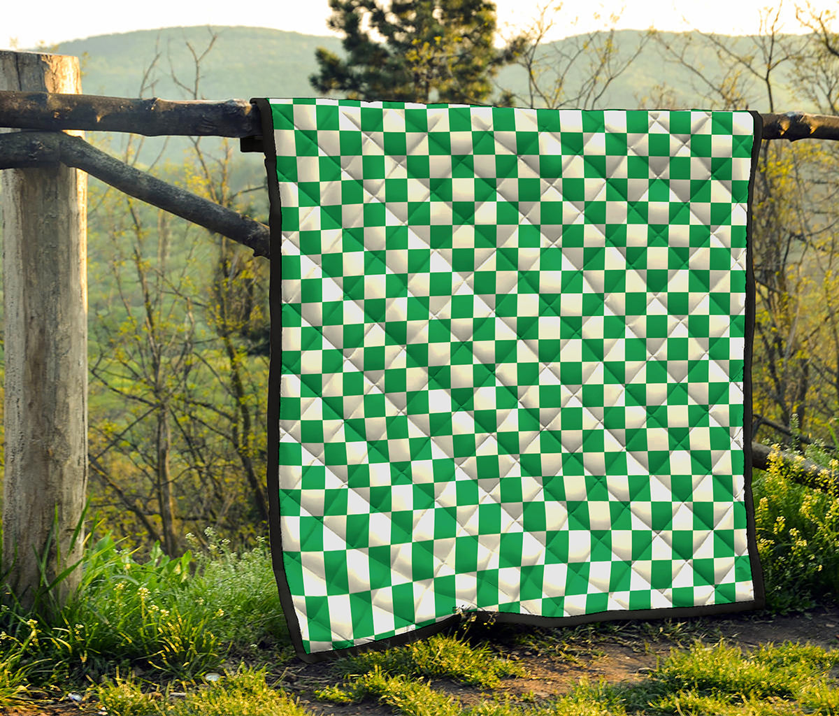 Green And White Checkered Pattern Print Quilt